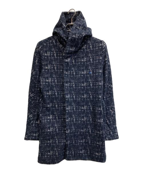 1PIU1UGUALE3 RELAX（ウノピゥウノウグァーレトレ リラックス）1PIU1UGUALE3 RELAX (ウノピゥウノウグァーレトレ リラックス) ツイードフラップコート ネイビー サイズ:Mの古着・服飾アイテム