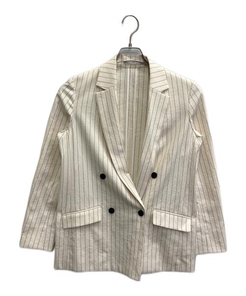 icB（アイシービー）icB (アイシービー) LooseWeave ストライプ柄ダブルブレストジャケット ホワイト サイズ:4の古着・服飾アイテム