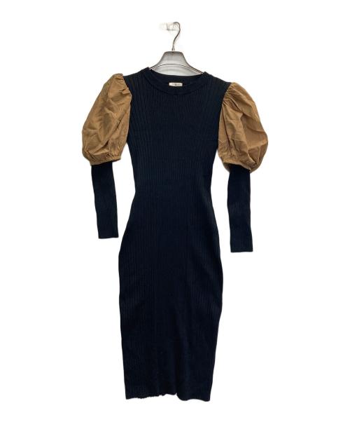 LANVIN en Bleu（ランバンオンブルー）LANVIN en Bleu (ランバンオンブルー) 袖切替ニットワンピース ブラック サイズ:38の古着・服飾アイテム