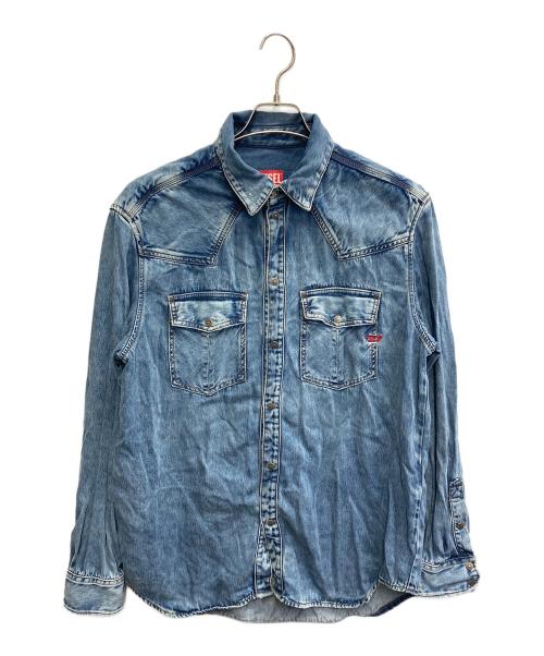 DIESEL（ディーゼル）DIESEL (ディーゼル) D-Ocean ウォッシュドデニム シャツ ブルー サイズ:Lの古着・服飾アイテム