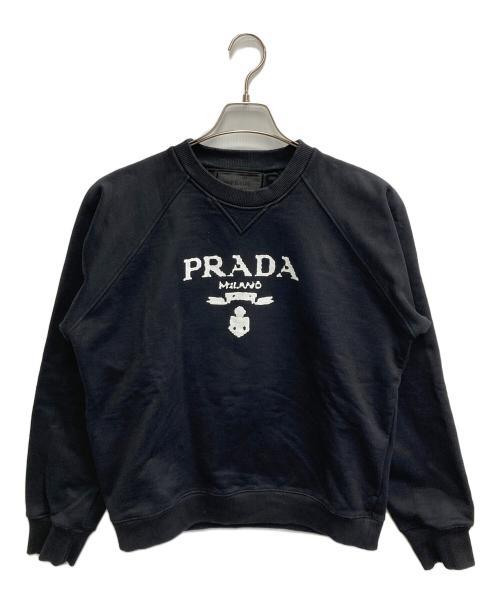 PRADA（プラダ）PRADA (プラダ) プリンテッドコットンフリースクルーネックスウェットシャツ ブラック サイズ:Sの古着・服飾アイテム