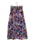 GANNIガニー）の古着「ジョーゼットプリーツ フラワープリントスカート」｜ピンク×パープル