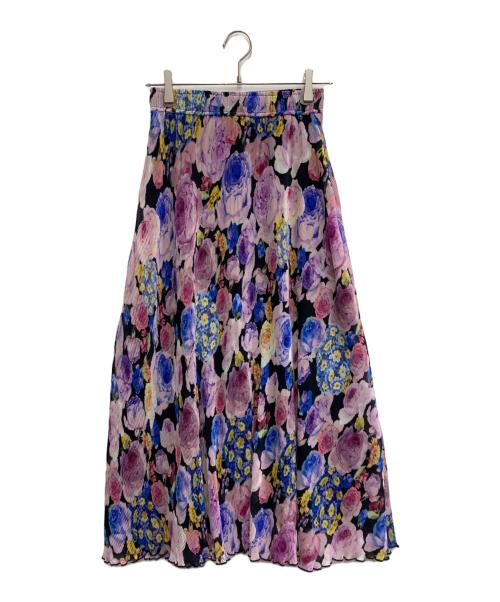 GANNI（ガニー）GANNI (ガニー) ジョーゼットプリーツ フラワープリントスカート ピンク×パープル サイズ:34の古着・服飾アイテム