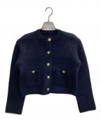 anuansアニュアンス）の古着「カシミヤブレンドノーカラーニットジャケット」｜ネイビー