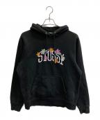 stussyステューシー）の古着「COLLEGIATE FLORAL HOODIE」｜ブラック