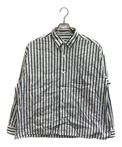 H BEAUTY&YOUTH（エイチ ビューティー&ユース）H BEAUTY&YOUTH (エイチ ビューティー&ユース) STRIPE 2 POCKET SQUARE SHIRT グリーン×ホワイト サイズ:Mの古着・服飾アイテム