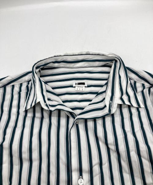 H BEAUTY&YOUTH（エイチ ビューティー&ユース）H BEAUTY&YOUTH (エイチ ビューティー&ユース) STRIPE 2 POCKET SQUARE SHIRT グリーン×ホワイト サイズ:Mの古着・服飾アイテム