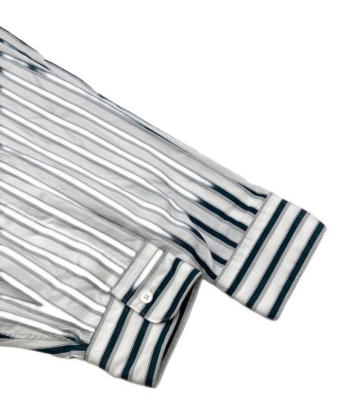 H BEAUTY&YOUTH（エイチ ビューティー&ユース）H BEAUTY&YOUTH (エイチ ビューティー&ユース) STRIPE 2 POCKET SQUARE SHIRT グリーン×ホワイト サイズ:Mの古着・服飾アイテム