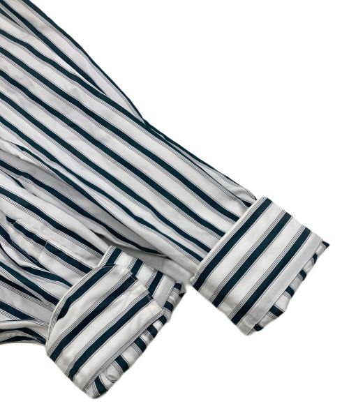 H BEAUTY&YOUTH（エイチ ビューティー&ユース）H BEAUTY&YOUTH (エイチ ビューティー&ユース) STRIPE 2 POCKET SQUARE SHIRT グリーン×ホワイト サイズ:Mの古着・服飾アイテム