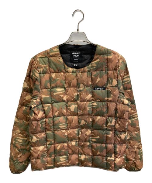 GRAMICCI（グラミチ）GRAMICCI (グラミチ) TAION (タイオン) クルーネック ダウンジャケット ブラウン×グリーン サイズ:ASIA Lの古着・服飾アイテム