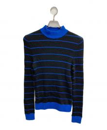 Acne studios（アクネ ストゥディオス）の古着「ハイネックボーダーニット」｜ブルー×ブラック