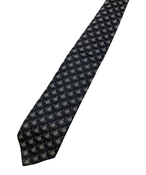 Vivienne Westwood（ヴィヴィアンウエストウッド）Vivienne Westwood (ヴィヴィアンウエストウッド) 総柄 オーブシルク ネクタイ ブラック サイズ:FREEの古着・服飾アイテム