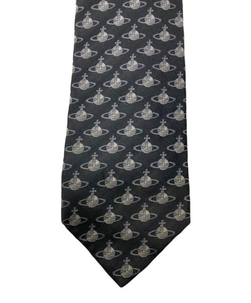Vivienne Westwood（ヴィヴィアンウエストウッド）Vivienne Westwood (ヴィヴィアンウエストウッド) 総柄 オーブシルク ネクタイ ブラック サイズ:FREEの古着・服飾アイテム