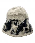 stussyステューシー）の古着「WAVES KNIT BUCKET HAT」｜ブラック×アイボリー