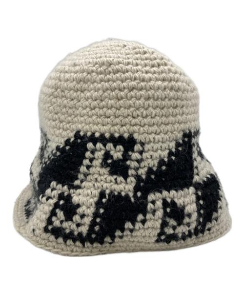 stussy（ステューシー）stussy (ステューシー) WAVES KNIT BUCKET HAT ブラック×アイボリー サイズ:FREEの古着・服飾アイテム