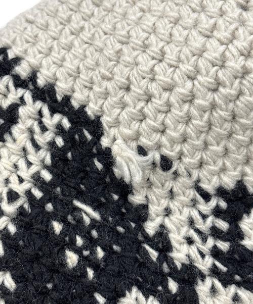 stussy（ステューシー）stussy (ステューシー) WAVES KNIT BUCKET HAT ブラック×アイボリー サイズ:FREEの古着・服飾アイテム