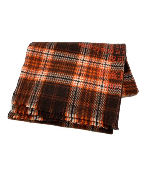 Acne studios（アクネ ストゥディオス）Acne studios (アクネ ストゥディオス) Cassiar Check ウールマフラー 大判ストール オレンジの古着・服飾アイテム