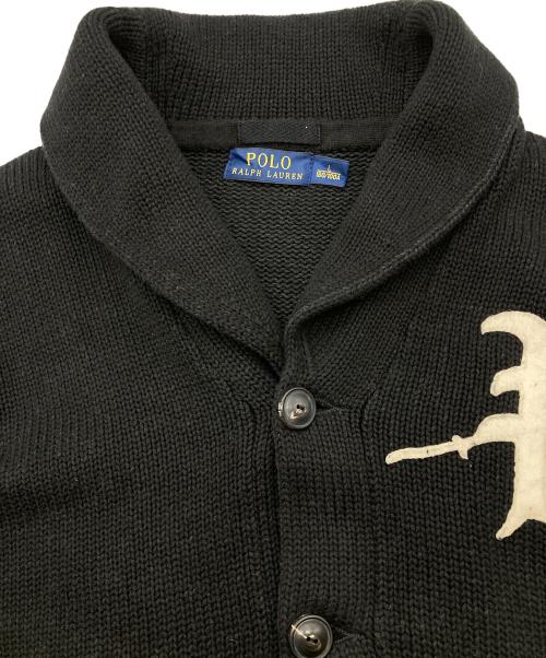POLO RALPH LAUREN（ポロ・ラルフローレン）POLO RALPH LAUREN (ポロ・ラルフローレン) ショールカラーエルボーパッチカーディガン ブラック サイズ:Lの古着・服飾アイテム