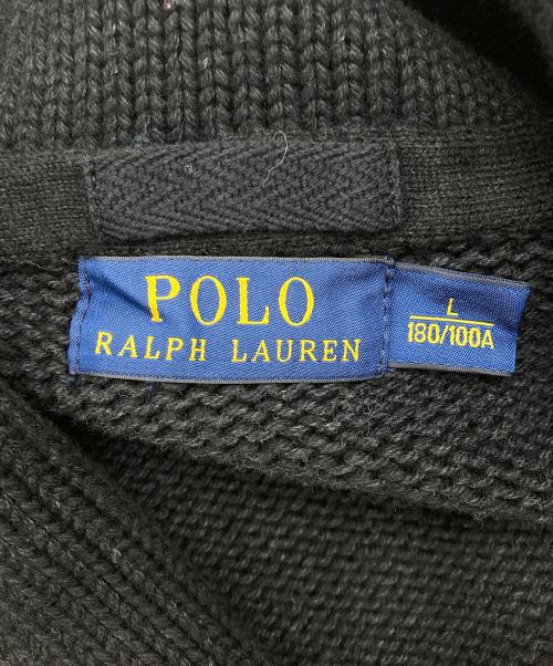 POLO RALPH LAUREN（ポロ・ラルフローレン）POLO RALPH LAUREN (ポロ・ラルフローレン) ショールカラーエルボーパッチカーディガン ブラック サイズ:Lの古着・服飾アイテム