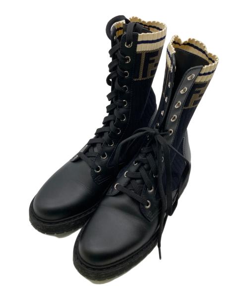 FENDI（フェンディ）FENDI (フェンディ) Leather Combat Boot with FF Cuff ブラック サイズ:35の古着・服飾アイテム