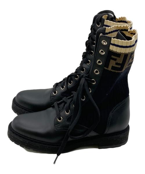 FENDI（フェンディ）FENDI (フェンディ) Leather Combat Boot with FF Cuff ブラック サイズ:35の古着・服飾アイテム