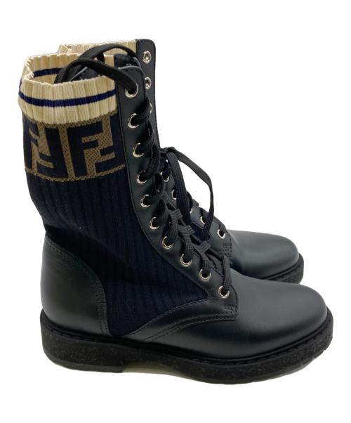 FENDI（フェンディ）FENDI (フェンディ) Leather Combat Boot with FF Cuff ブラック サイズ:35の古着・服飾アイテム