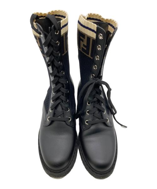 FENDI（フェンディ）FENDI (フェンディ) Leather Combat Boot with FF Cuff ブラック サイズ:35の古着・服飾アイテム