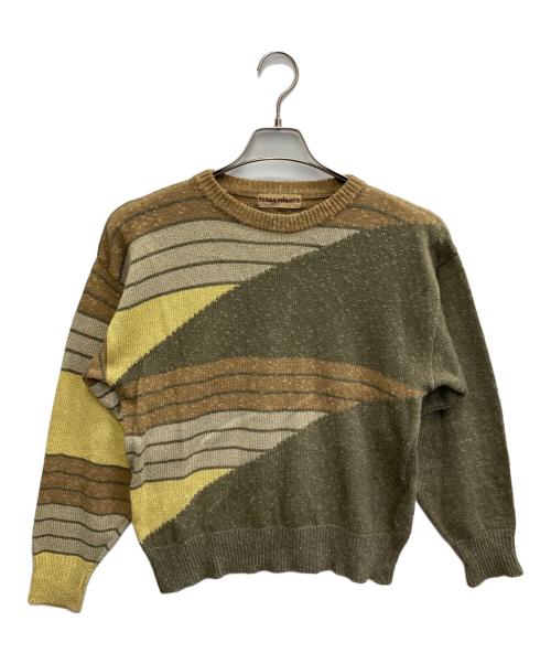 ISSEY MIYAKE（イッセイミヤケ）ISSEY MIYAKE (イッセイミヤケ) 70s～80s リネン混 デザインニット ベージュ×オリーブ サイズ:不明（記載無し）の古着・服飾アイテム