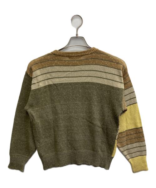 ISSEY MIYAKE（イッセイミヤケ）ISSEY MIYAKE (イッセイミヤケ) 70s～80s リネン混 デザインニット ベージュ×オリーブ サイズ:不明（記載無し）の古着・服飾アイテム
