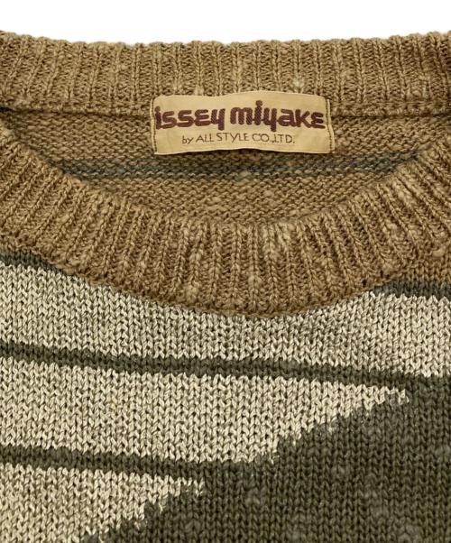 ISSEY MIYAKE（イッセイミヤケ）ISSEY MIYAKE (イッセイミヤケ) 70s～80s リネン混 デザインニット ベージュ×オリーブ サイズ:不明（記載無し）の古着・服飾アイテム
