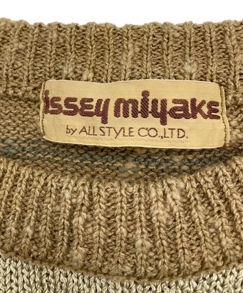 ISSEY MIYAKE（イッセイミヤケ）ISSEY MIYAKE (イッセイミヤケ) 70s～80s リネン混 デザインニット ベージュ×オリーブ サイズ:不明（記載無し）の古着・服飾アイテム
