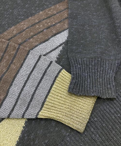 ISSEY MIYAKE（イッセイミヤケ）ISSEY MIYAKE (イッセイミヤケ) 70s～80s リネン混 デザインニット ベージュ×オリーブ サイズ:不明（記載無し）の古着・服飾アイテム