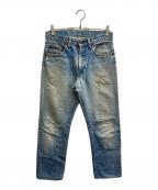 LEVI'Sリーバイス）の古着「70’Sデニムパンツ/裏釦8  42TALON  通常Ｒ  ポケット裏チェーンステッチ  収縮率3％  シングル×チェーン  スモールe   66後期」｜ネイビー