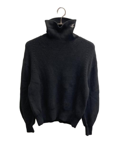 Calvin Klein Jeans（カルバンクラインジーンズ）Calvin Klein Jeans (カルバンクラインジーンズ) 首ロゴタートルネックニット ブラック サイズ:Mの古着・服飾アイテム