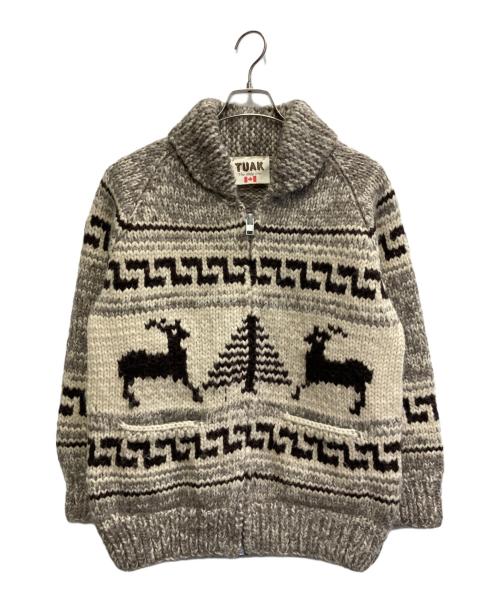 TUAK（トゥアック）TUAK (トゥアック) カウチンニットカーディガン ベージュ サイズ:不明(記載なし)の古着・服飾アイテム