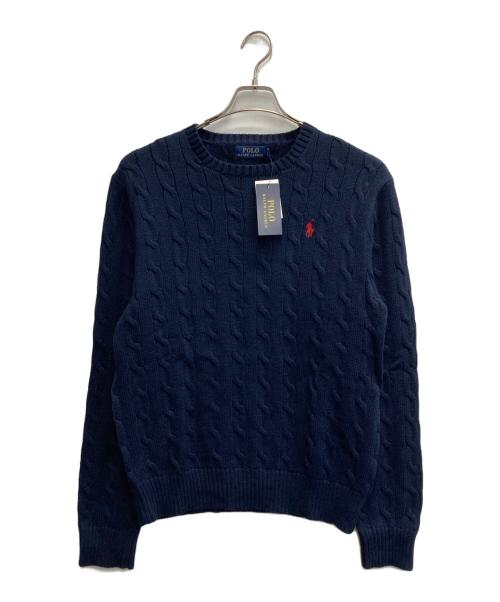 POLO RALPH LAUREN（ポロ・ラルフローレン）POLO RALPH LAUREN (ポロ・ラルフローレン) ケーブルニット コットン セーター ネイビー サイズ:L 未使用品の古着・服飾アイテム
