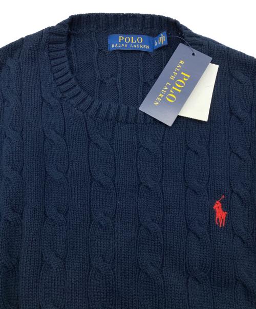 POLO RALPH LAUREN（ポロ・ラルフローレン）POLO RALPH LAUREN (ポロ・ラルフローレン) ケーブルニット コットン セーター ネイビー サイズ:L 未使用品の古着・服飾アイテム