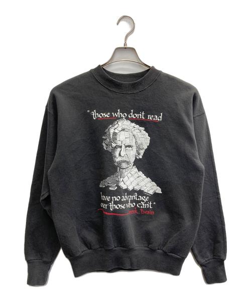 Hanes（ヘインズ）Hanes (ヘインズ) 90s Mark Twain プリントスウェット ブラック サイズ:Mの古着・服飾アイテム