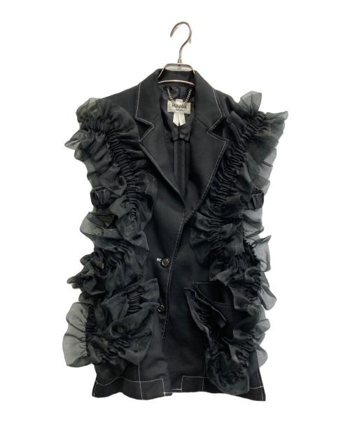 HOUGA（ホウガ）HOUGA (ホウガ) オーガンジーフリルジレ ブラック サイズ:不明（記載無し）の古着・服飾アイテム