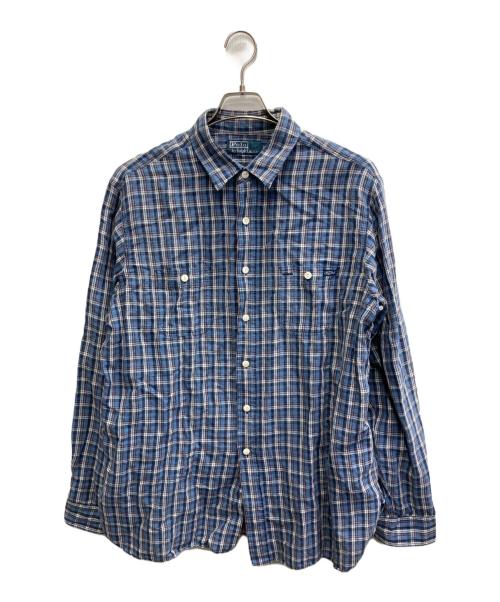 POLO RALPH LAUREN（ポロ・ラルフローレン）POLO RALPH LAUREN (ポロ・ラルフローレン) リネンブレンドチェックシャツ ブルー サイズ:XLの古着・服飾アイテム