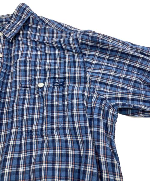 POLO RALPH LAUREN（ポロ・ラルフローレン）POLO RALPH LAUREN (ポロ・ラルフローレン) リネンブレンドチェックシャツ ブルー サイズ:XLの古着・服飾アイテム