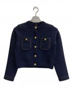 anuansアニュアンス）の古着「ノーカラーニットジャケット」｜ネイビー