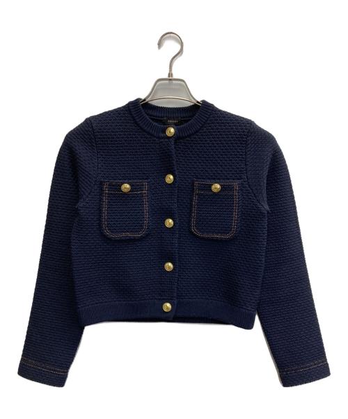 anuans（アニュアンス）anuans (アニュアンス) ノーカラーニットジャケット ネイビー サイズ:Sの古着・服飾アイテム