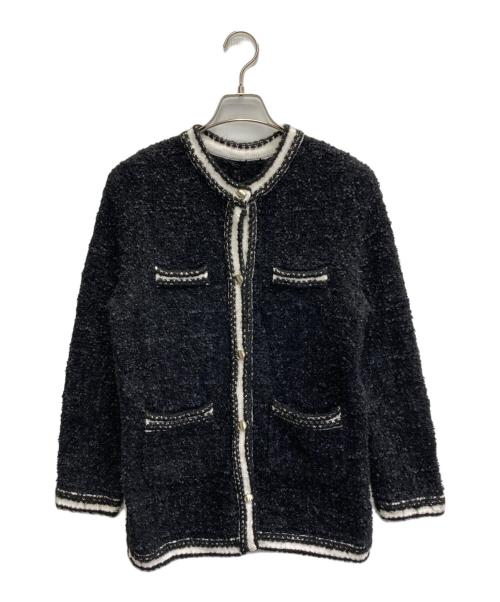 Mystrada（マイストラーダ）Mystrada (マイストラーダ) 配色ニットジャケット ブラック サイズ:38の古着・服飾アイテム