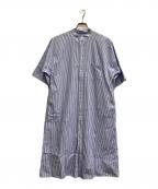 ticcaティッカ）の古着「ノーカラーストライプシャツワンピース」｜ブルー