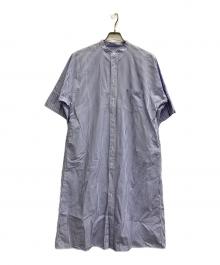 ticca（ティッカ）の古着「ノーカラーストライプシャツワンピース」｜ブルー