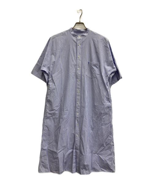 ticca（ティッカ）ticca (ティッカ) ノーカラーストライプシャツワンピース ブルー サイズ:Fの古着・服飾アイテム