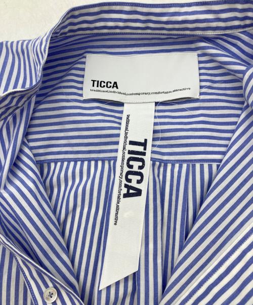 ticca（ティッカ）ticca (ティッカ) ノーカラーストライプシャツワンピース ブルー サイズ:Fの古着・服飾アイテム