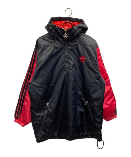 adidas（アディダス）adidas (アディダス) トレフォイルアノラックパーカー レッド×ブラック サイズ:MLの古着・服飾アイテム