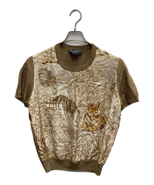 Salvatore Ferragamo（サルヴァトーレ フェラガモ）Salvatore Ferragamo (サルヴァトーレ フェラガモ) 虎ドッキングラメ半袖ニット ベージュ サイズ:XLの古着・服飾アイテム